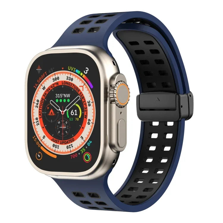磁吸折疊扣方孔矽膠錶帶，適用 Apple Watch Series 8&7 45mm，適用 Apple Watch Series 8&7 41mm