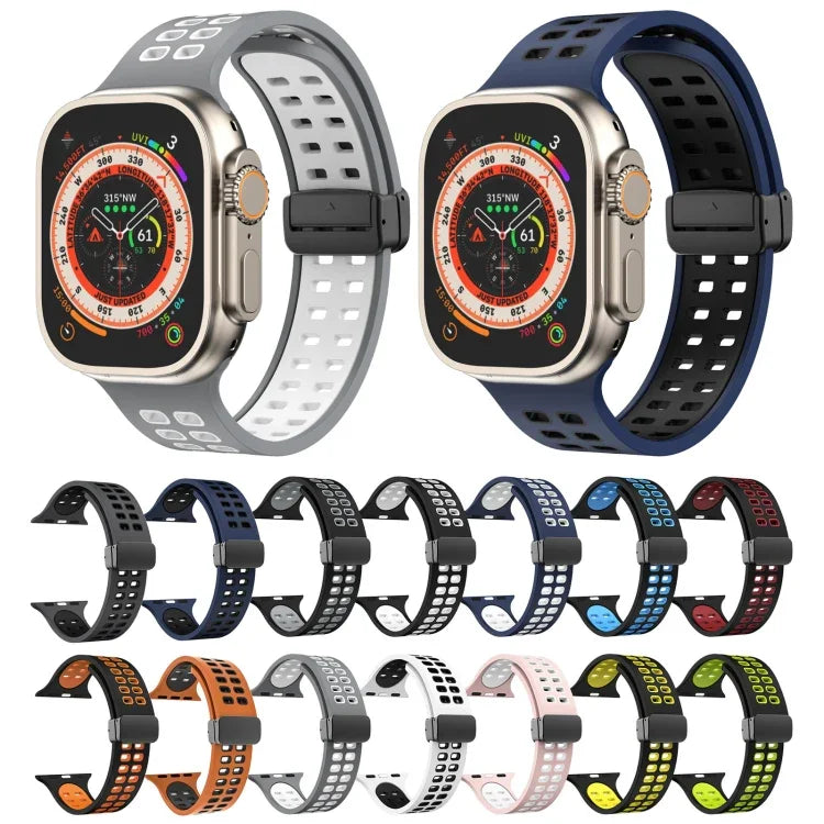 磁吸折疊扣方孔矽膠錶帶，適用 Apple Watch Series 8&7 45mm，適用 Apple Watch Series 8&7 41mm