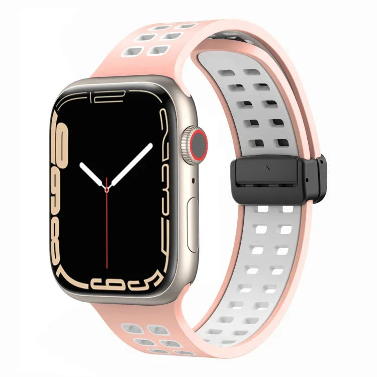磁吸折疊扣方孔矽膠錶帶，適用 Apple Watch Series 8&7 45mm，適用 Apple Watch Series 8&7 41mm