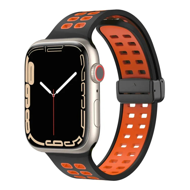 磁吸折疊扣方孔矽膠錶帶，適用 Apple Watch Series 8&7 45mm，適用 Apple Watch Series 8&7 41mm
