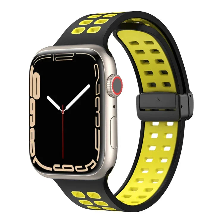 磁吸折疊扣方孔矽膠錶帶，適用 Apple Watch Series 8&7 45mm，適用 Apple Watch Series 8&7 41mm