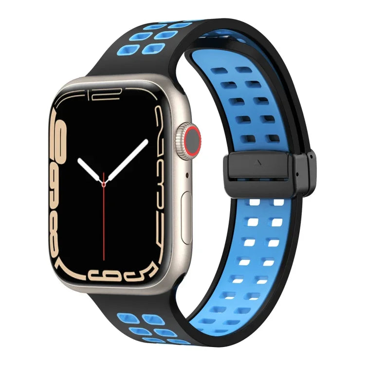 磁吸折疊扣方孔矽膠錶帶，適用 Apple Watch Series 8&7 45mm，適用 Apple Watch Series 8&7 41mm