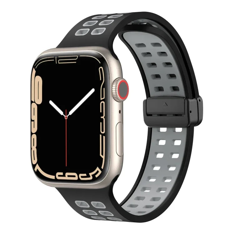 磁吸折疊扣方孔矽膠錶帶，適用 Apple Watch Series 8&7 45mm，適用 Apple Watch Series 8&7 41mm