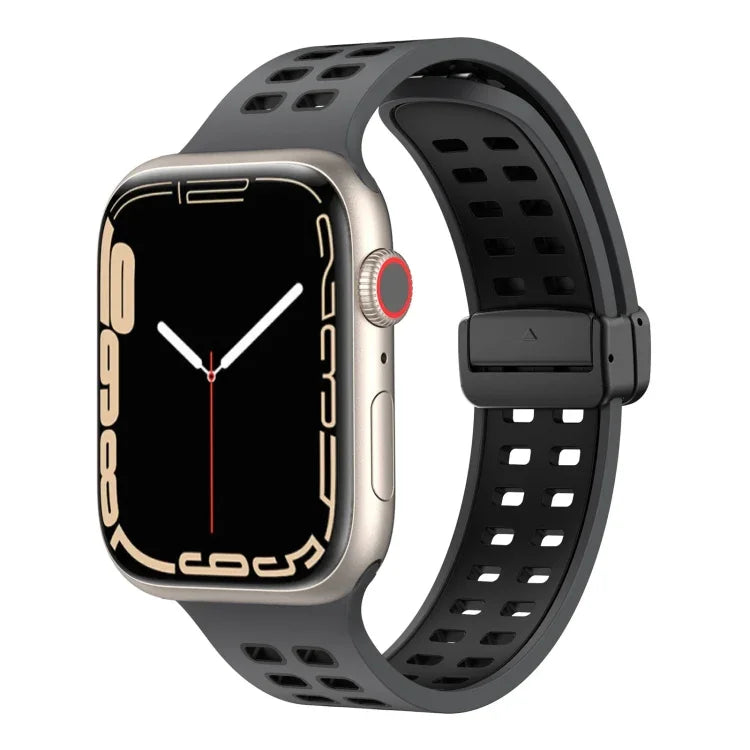 磁吸折疊扣方孔矽膠錶帶，適用 Apple Watch Series 8&7 45mm，適用 Apple Watch Series 8&7 41mm