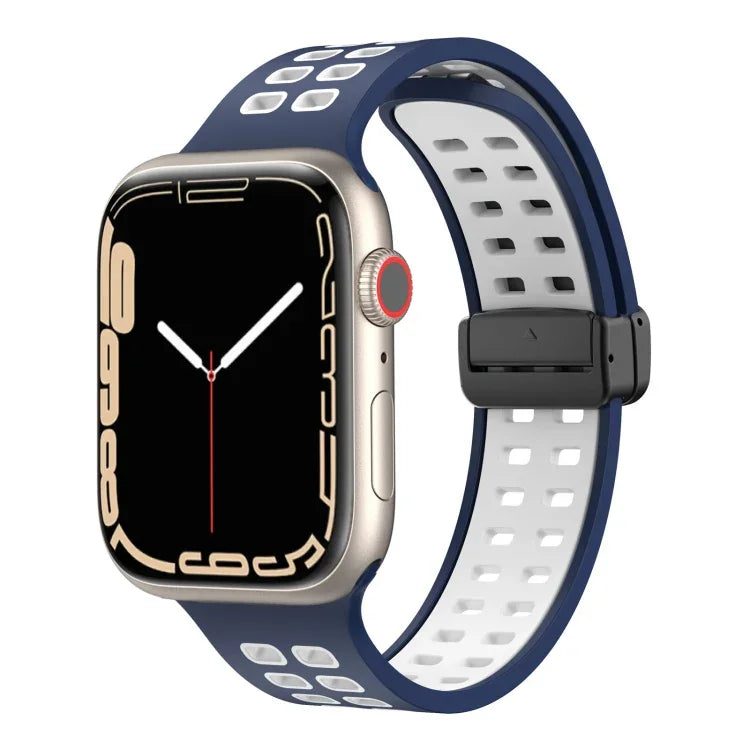 磁吸折疊扣方孔矽膠錶帶，適用 Apple Watch Series 8&7 45mm，適用 Apple Watch Series 8&7 41mm