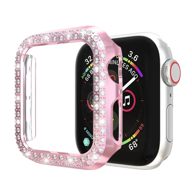 雙排鑽石 PC 保護殼，適用於 Apple Watch Series 6 / 5 / 4 / SE 2025 / 2023 / 2022 44mm，適用於 Apple Watch Series 3 & 2 & 1 38mm