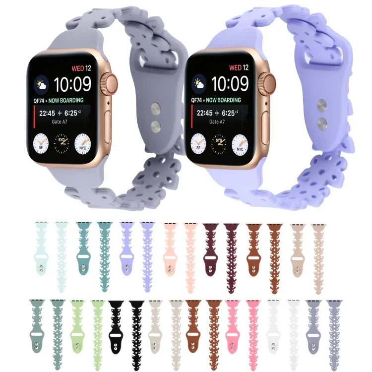 蝴蝶鏤空矽膠錶帶，適用於 Apple Watch Series 8&7 45mm，適用於 Apple Watch Series 8&7 41mm