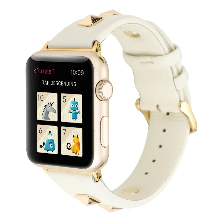 Single Row Riveted Genuine Leather Watch Band, For Apple Watch Series 8&7 45mm, For Apple Watch Series 8&7 41mm