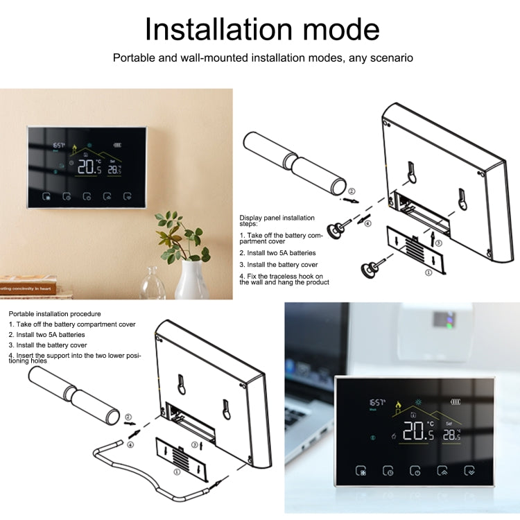 BHT-8000RF-VA-GBCW 無線智能 LED 螢幕恆溫器，含 WiFi，規格：電熱 / 鍋爐加熱，電熱，加熱鍋爐，鍋爐加熱，水加熱，水力發電加熱，水鍋爐加熱