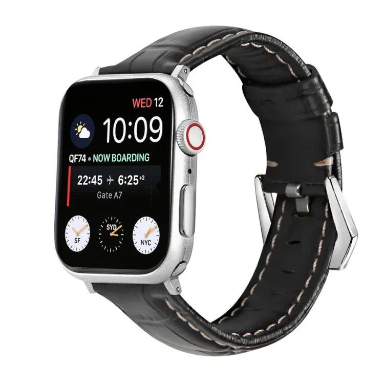 銀扣真皮錶帶，適用於 Apple Watch Series 8&7 45mm，適用於 Apple Watch Series 8&7 41mm