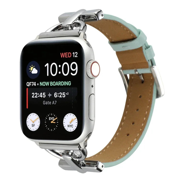 D 扣素面真皮錶帶，適用於 Apple Watch Series 8&7 45mm，適用於 Apple Watch Series 8&7 41mm