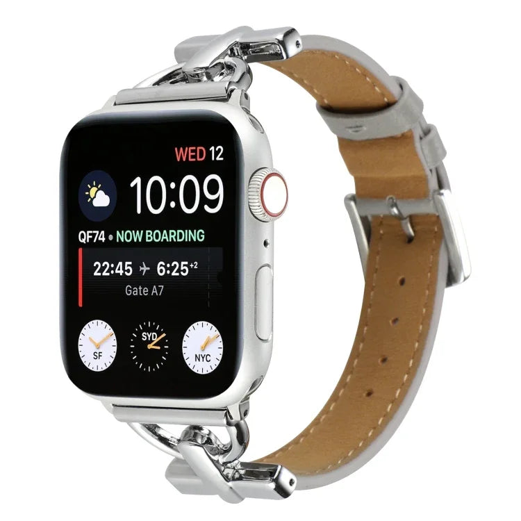 D 扣素面真皮錶帶，適用於 Apple Watch Series 8&7 45mm，適用於 Apple Watch Series 8&7 41mm