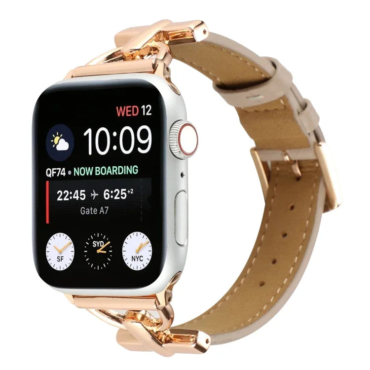 D 扣素面真皮錶帶，適用於 Apple Watch Series 8&7 45mm，適用於 Apple Watch Series 8&7 41mm