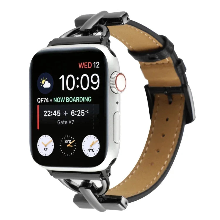 D 扣素面真皮錶帶，適用於 Apple Watch Series 8&7 45mm，適用於 Apple Watch Series 8&7 41mm