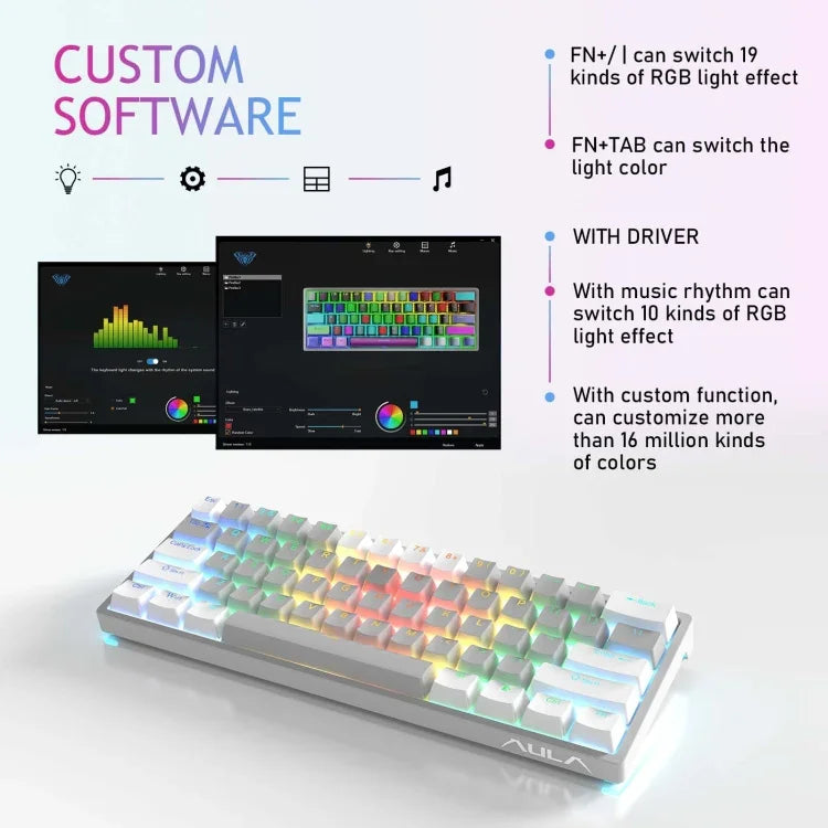 AULA F3261 Type-C 有線熱插拔 61鍵 RGB 機械鍵盤