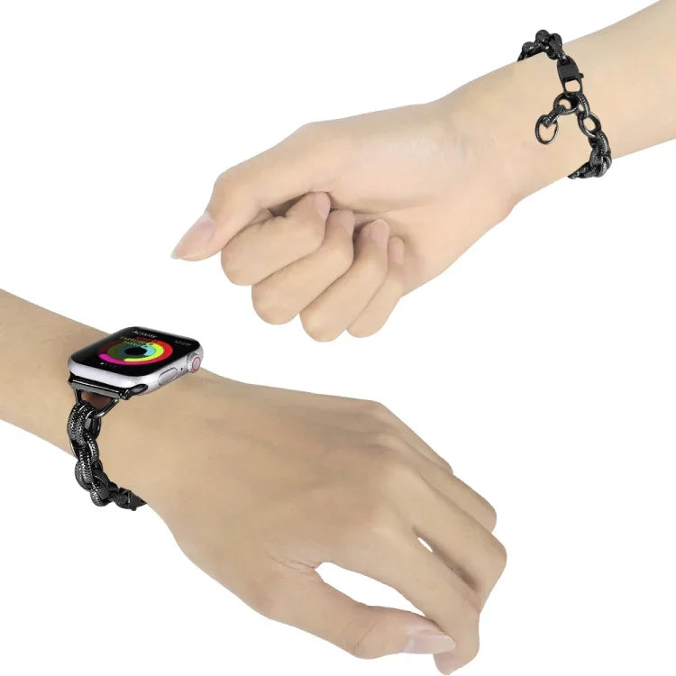 金屬波紋扭轉鍊帶錶帶，適用於 Apple Watch Ultra 49mm / Series 8&7 45mm / SE 2&6&SE&5&4 44mm / 3&2&1 42mm，適用於 Apple Watch Series 8&7 41mm / SE 2&6&SE&5&4 40mm / 3&2&1 38mm