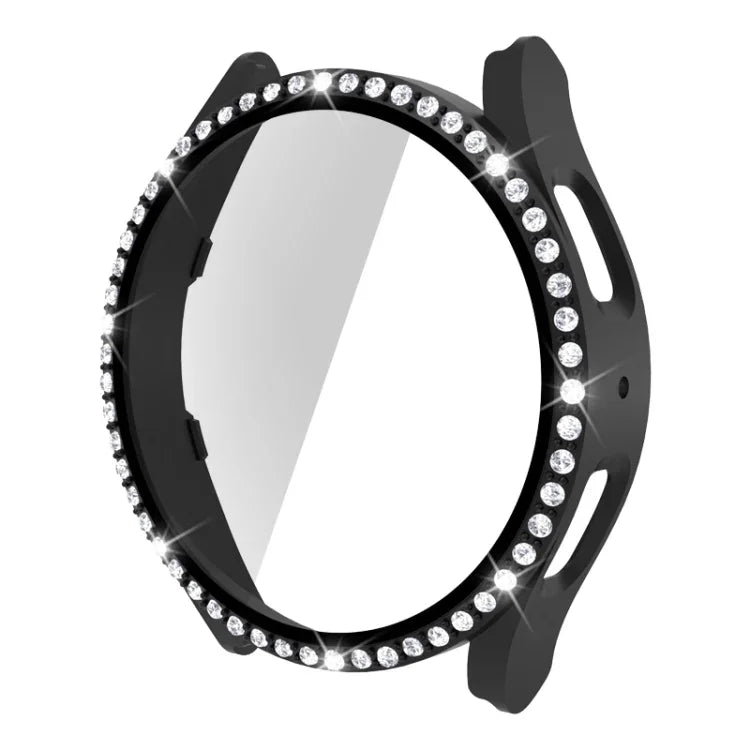 單排鑽石 PC + 鋼化玻璃手錶殼，適用於 Samsung Galaxy Watch5 44mm
