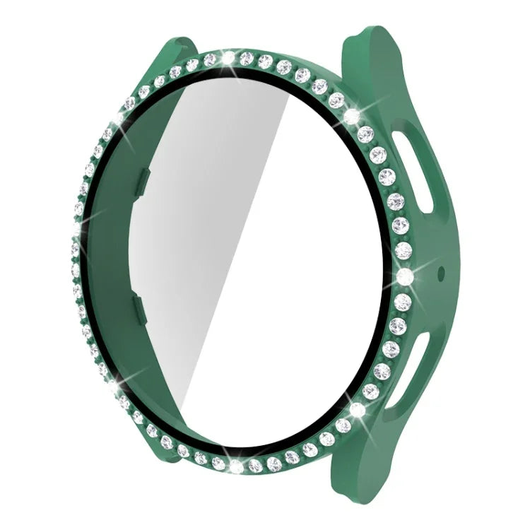 單排鑽石 PC + 鋼化玻璃手錶殼，適用於 Samsung Galaxy Watch5 44mm