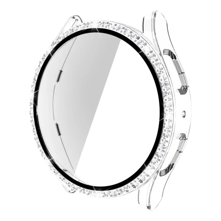 單排鑽石 PC + 鋼化玻璃手錶殼，適用於 Samsung Galaxy Watch5 44mm