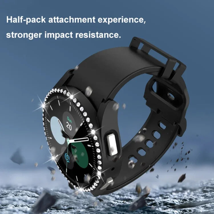 單排鑽石 PC + 鋼化玻璃手錶殼，適用於 Samsung Galaxy Watch5 44mm