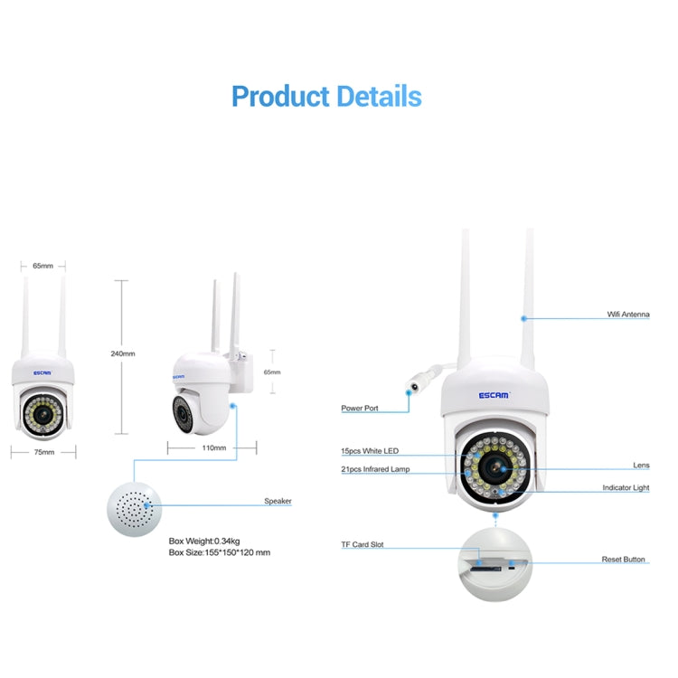 ESCAM PVR007 3MP 智慧高清 WiFi 攝影機 支援全彩夜視／動態偵測／聲音警報／TF 卡，PVR007