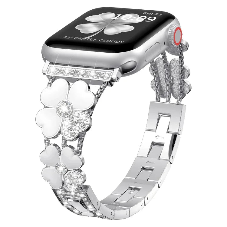 Petal 金屬鑽石錶帶，適用於 Apple Watch 3 38mm、Apple Watch 9 45mm、Apple Watch 3 42mm、Apple Watch 2 38mm、Apple Watch 2 42mm、Apple Watch 38mm、Apple Watch 42mm、Apple Watch 9 41mm