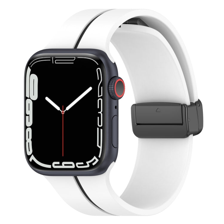雙色摺疊扣矽膠錶帶，適用於 Apple Watch 7 41mm，Apple Watch 7 45mm，Apple Watch SE 2022 40mm，Apple Watch SE 2022 44mm