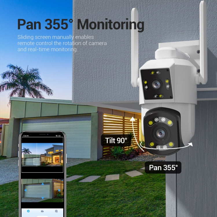 ESCAM PT210 2x3MP 雙鏡頭雙螢幕監視 WiFi 攝影機，支援雙向語音、動態偵測及雲端儲存，PT210
