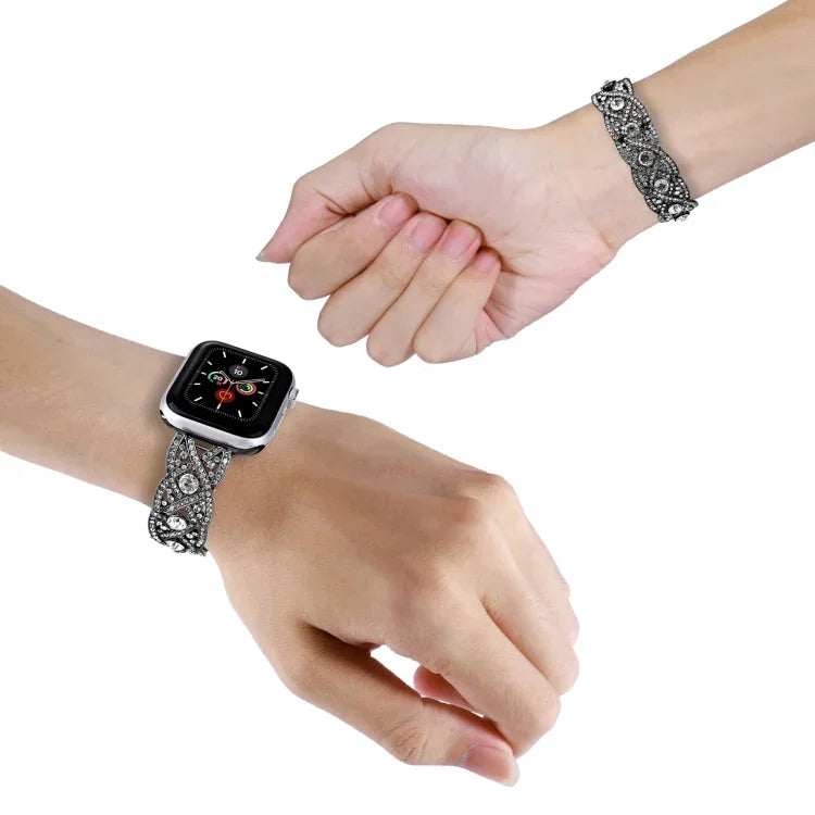 鑽石扭轉金屬錶帶，適用於 Apple Watch Series 10 46mm，Apple Watch Series 10 42mm，Apple Watch SE 2023 44mm，Apple Watch SE 2023 40mm，Apple Watch Ultra 2 49mm，Apple Watch 9 45mm，Apple Watch 9 41mm