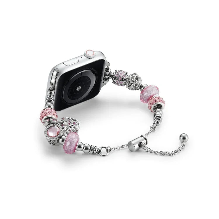 珠珠手鍊金屬錶帶，適用於 Apple Watch 8 45mm，Apple Watch SE 2022 40mm，Apple Watch SE 2022 44mm，Apple Watch 7 41mm，Apple Watch 7 45mm，Apple Watch SE 40mm，Apple Watch SE 44mm，Apple Watch 6 40mm