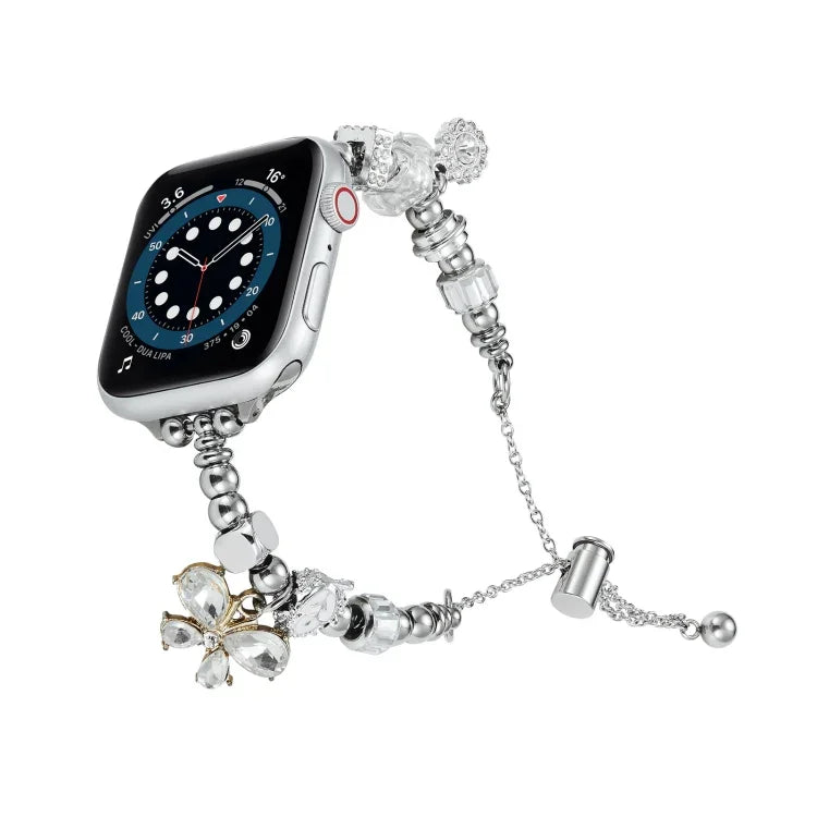 珠珠手鍊金屬錶帶，適用於 Apple Watch 8 45mm，Apple Watch SE 2022 40mm，Apple Watch SE 2022 44mm，Apple Watch 7 41mm，Apple Watch 7 45mm，Apple Watch SE 40mm，Apple Watch SE 44mm，Apple Watch 6 40mm