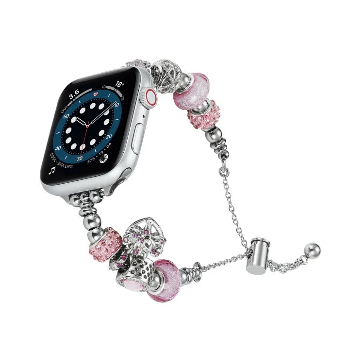 珠珠手鍊金屬錶帶，適用於 Apple Watch 8 45mm，Apple Watch SE 2022 40mm，Apple Watch SE 2022 44mm，Apple Watch 7 41mm，Apple Watch 7 45mm，Apple Watch SE 40mm，Apple Watch SE 44mm，Apple Watch 6 40mm