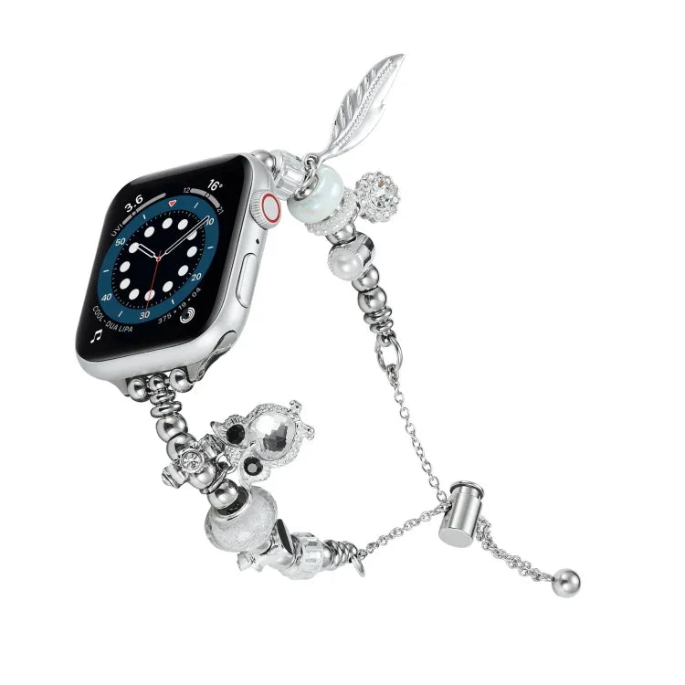 珠珠手鍊金屬錶帶，適用於 Apple Watch 8 45mm，Apple Watch SE 2022 40mm，Apple Watch SE 2022 44mm，Apple Watch 7 41mm，Apple Watch 7 45mm，Apple Watch SE 40mm，Apple Watch SE 44mm，Apple Watch 6 40mm