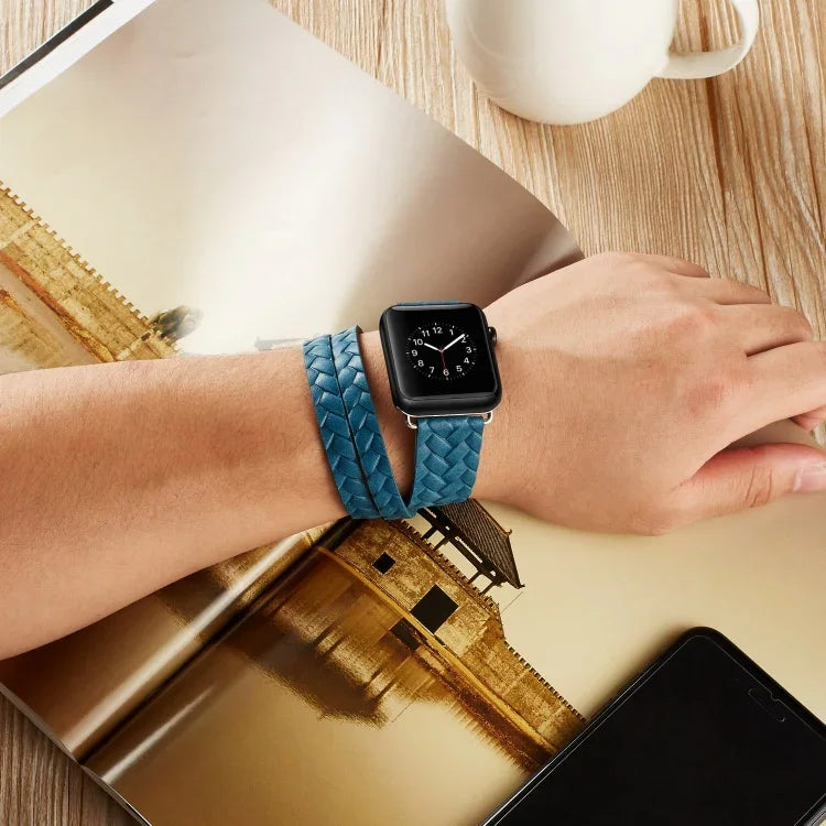 頂級皮革壓紋皇冠錶帶，適用於 Apple Watch Series 5 & 4 40mm / 3& 2 & 1 38mm，適用於 Apple Watch Series 7 45mm / 6 & SE & 5 & 4 44mm / 3 & 2 & 1 42mm