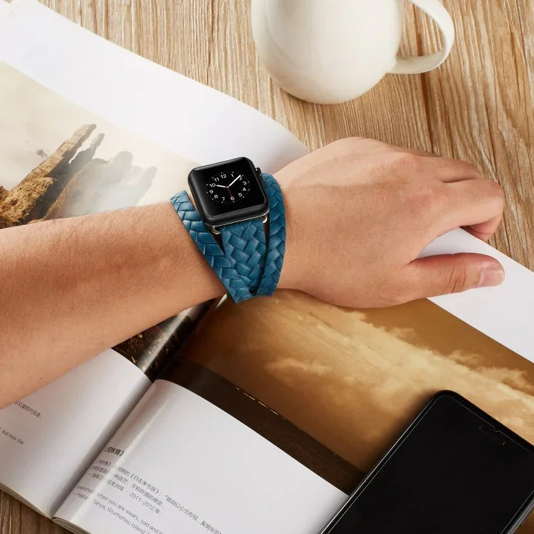 頂級皮革壓紋皇冠錶帶，適用於 Apple Watch Series 5 & 4 40mm / 3& 2 & 1 38mm，適用於 Apple Watch Series 7 45mm / 6 & SE & 5 & 4 44mm / 3 & 2 & 1 42mm