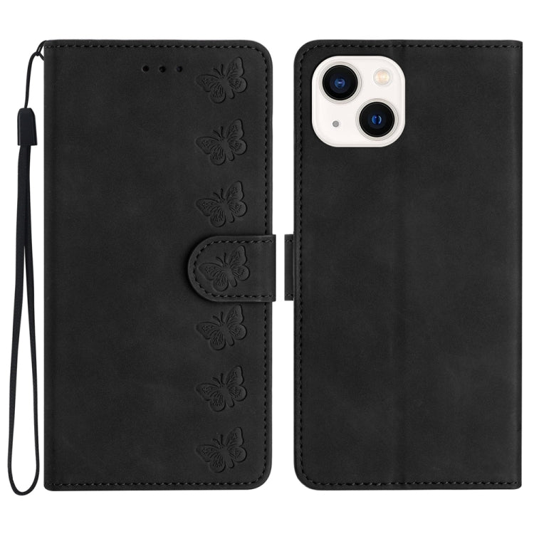 七蝶壓紋皮革手機殼，適用於 iPhone 14 Pro Max、iPhone 13 Pro Max、iPhone 13 Pro、iPhone 13、iPhone 13 mini、iPhone 12、iPhone 12 Pro Max、iPhone 12 Pro