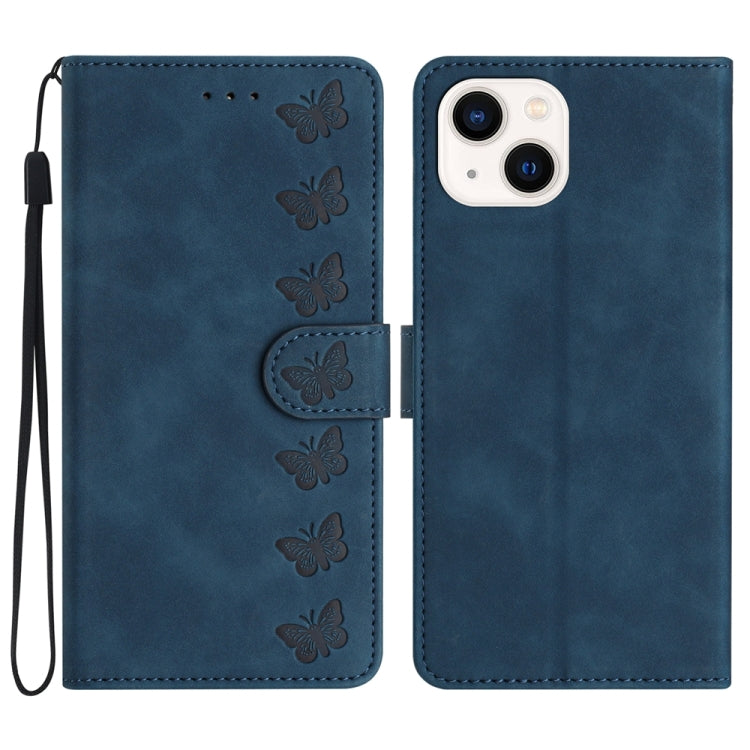 七蝶壓紋皮革手機殼，適用於 iPhone 14 Pro Max、iPhone 13 Pro Max、iPhone 13 Pro、iPhone 13、iPhone 13 mini、iPhone 12、iPhone 12 Pro Max、iPhone 12 Pro