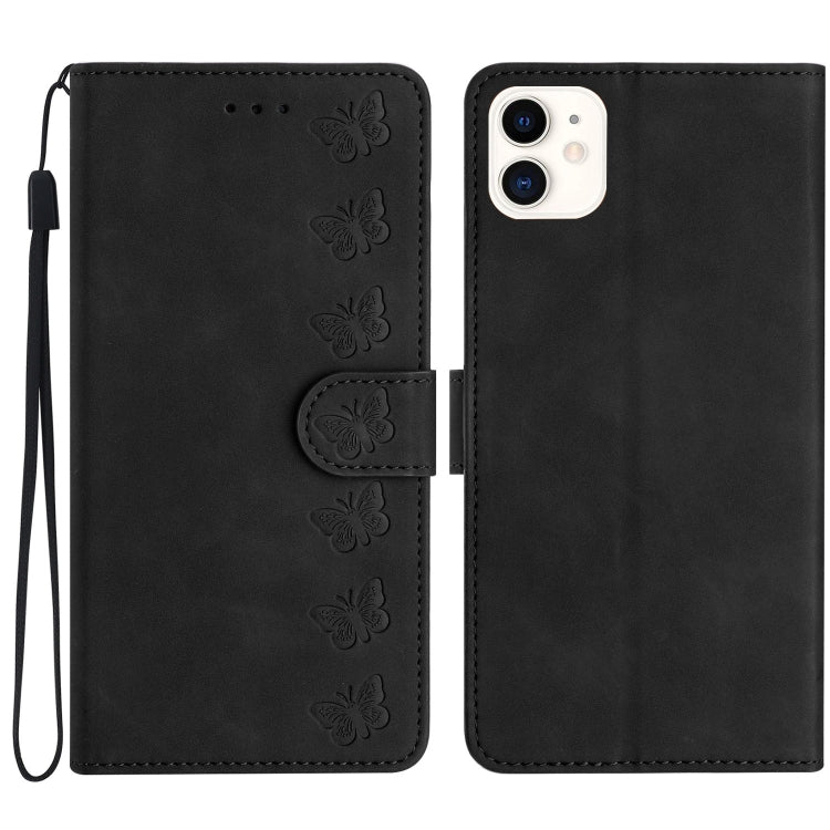 七蝶壓紋皮革手機殼，適用於 iPhone 12 mini、iPhone 11 Pro Max、iPhone 11、iPhone 11 Pro