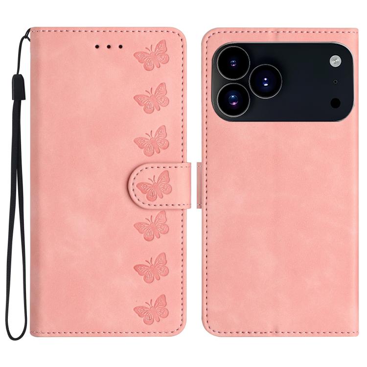 七蝶壓紋皮革手機殼，適用於iPhone 16e / 17e，適用於iPhone 17 Pro Max，適用於iPhone 17 Pro，適用於iPhone 17，適用於iPhone Air，適用於iPhone 16 Pro Max，適用於iPhone 16 Pro，適用於iPhone 16 Plus
