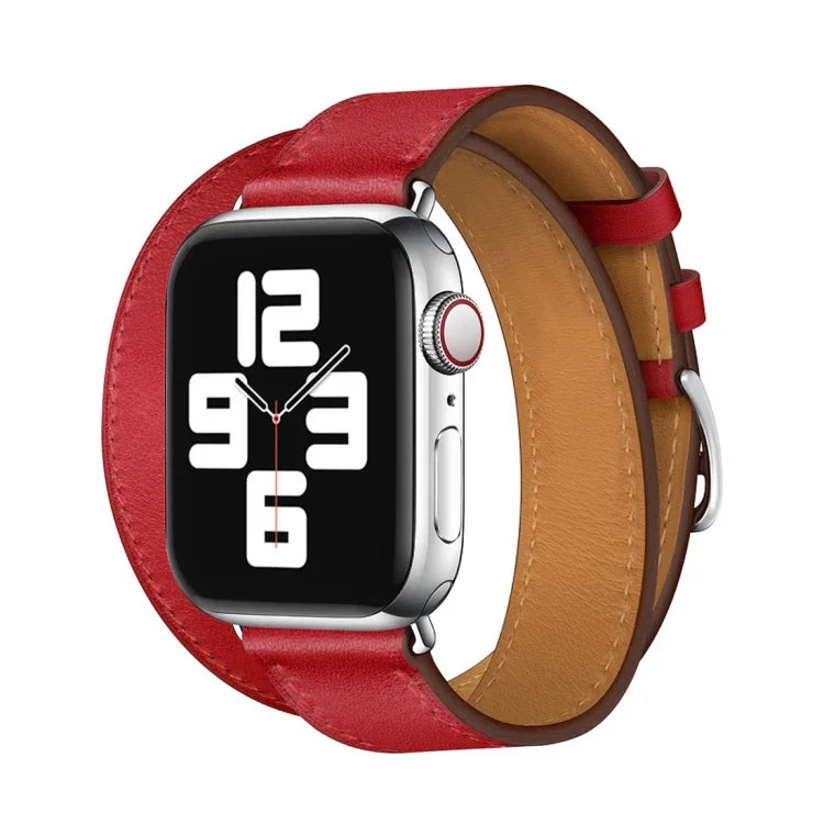 皮革雙環替換錶帶，適用於 Apple Watch Series 7 41mm / 6 & SE & 5 & 4 40mm / 3 & 2 & 1 38mm，適用於 Apple Watch Series 7 45mm / 6 & SE & 5 & 4 44mm / 3 & 2 & 1 42mm