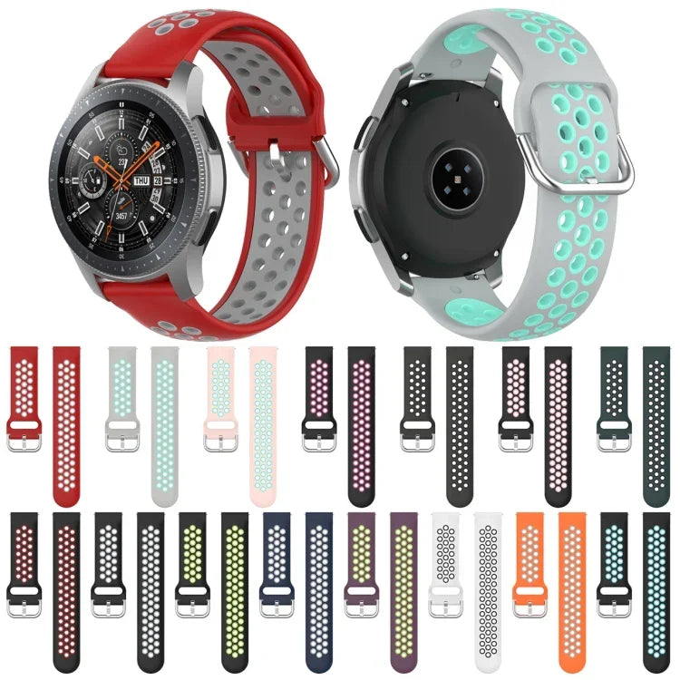 通用運動雙色矽膠替換腕帶，適用於 Samsung Galaxy Watch 46mm / Gear S3，適用於華為 Watch GT2 / Honor Magic Watch 2 46mm