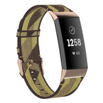 For Fitbit Charge 4 / Charge 3 / Charge 3 SE Stainless Steel Head Grain Nylon Denim Replacement Strap Watchband