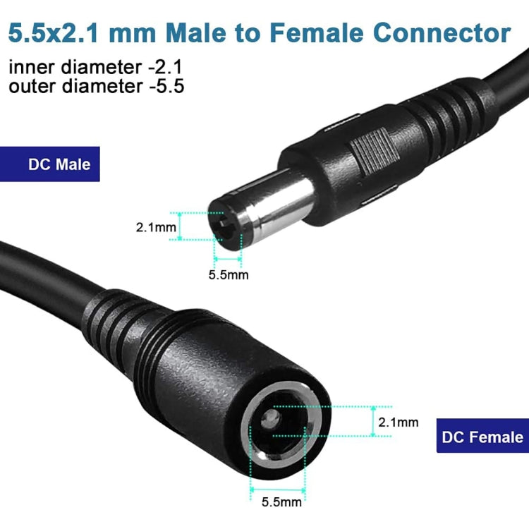 5.5 x 2.1mm 母頭轉公頭直流電源延長線，1米，1.5米，3米，5米，10米