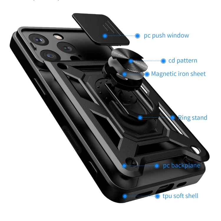 滑動鏡頭蓋設計TPU+PC手機殼，適用於iPhone 16 Pro，iPhone 16 Plus，iPhone 16，iPhone 15 Pro