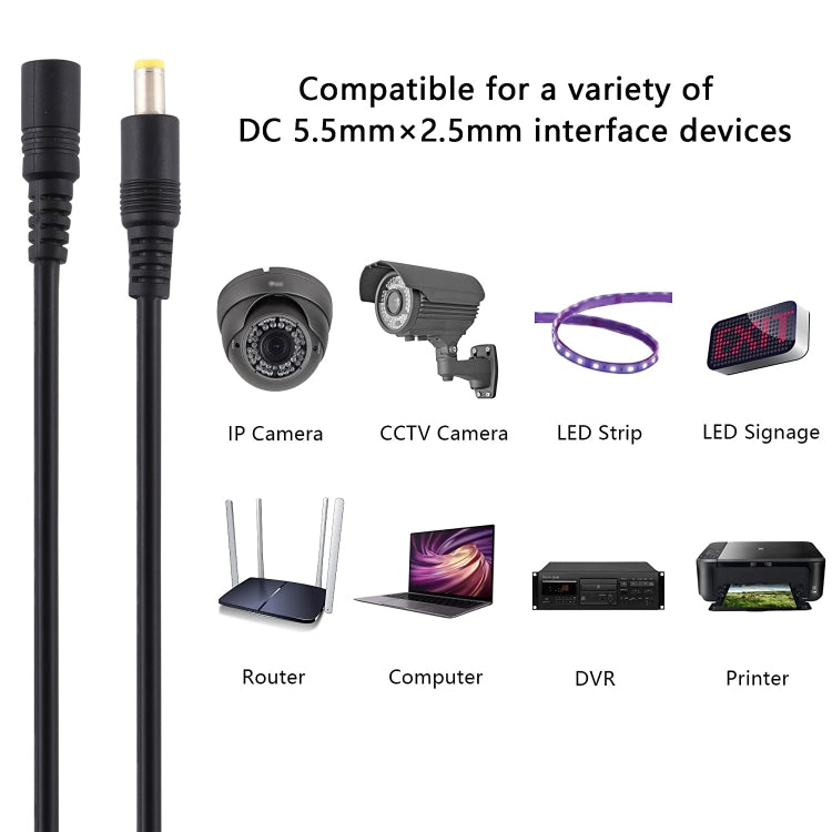 5.5 x 2.5mm 母頭轉公頭直流電源延長線，1米，1.5米，3米，5米，10米