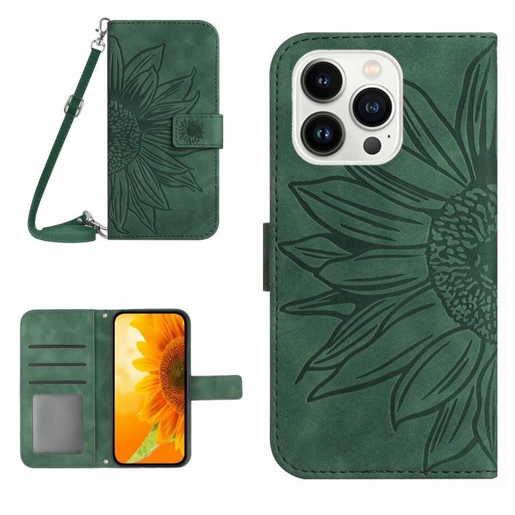 Skin Feel Sun Flower Embossed Flip Leather Phone Case with Lanyard, For iPhone Air, For iPhone 16 Pro Max, For iPhone 16 Pro, For iPhone 16 Plus