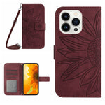 Skin Feel Sun Flower Embossed Flip Leather Phone Case with Lanyard, For iPhone Air, For iPhone 16 Pro Max, For iPhone 16 Pro, For iPhone 16 Plus