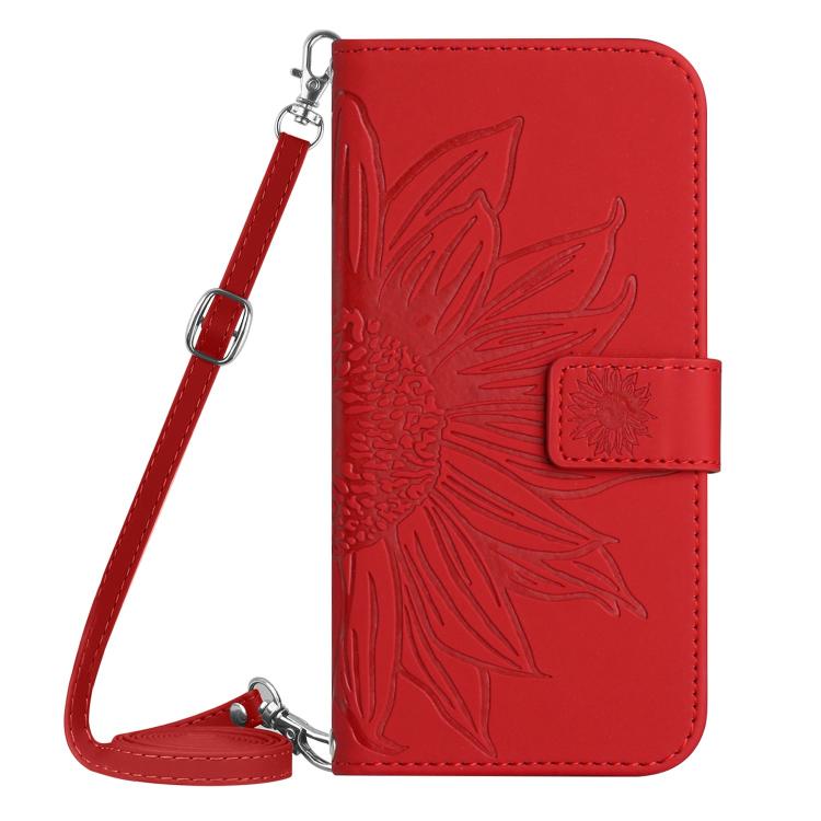 Skin Feel Sun Flower Embossed Flip Leather Phone Case with Lanyard, For iPhone Air, For iPhone 16 Pro Max, For iPhone 16 Pro, For iPhone 16 Plus