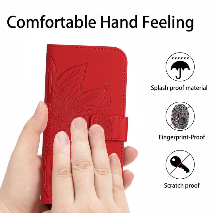 Skin Feel Sun Flower Embossed Flip Leather Phone Case with Lanyard, For iPhone Air, For iPhone 16 Pro Max, For iPhone 16 Pro, For iPhone 16 Plus