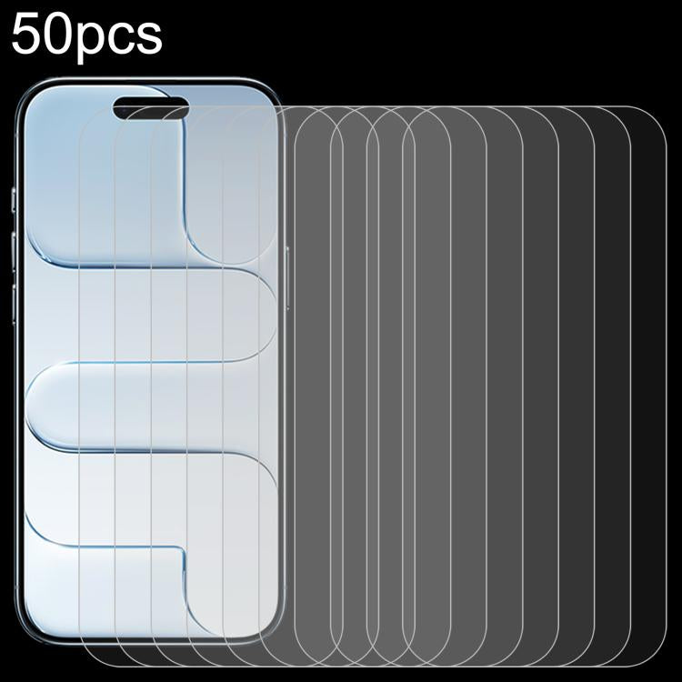 50片 0.26mm 9H 2.5D 高鋁鋼化玻璃膜，適用於 iPhone 17 Pro Max、iPhone 17 Pro / 17、iPhone Air、iPhone 16 Pro Max、iPhone 16 Pro、iPhone 16 Plus、iPhone 16、iPhone 15 Plus / 15 Pro Max、iPhone 15 / 15 Pro